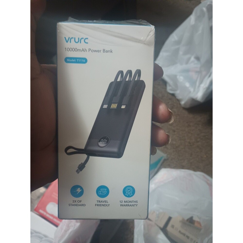 VRURC 10000mAh Power Bank Portable Charger Power Bank T1116 Black